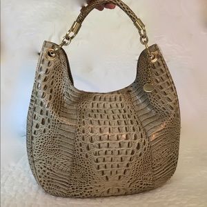 BRAHMIN Clara Hobo Croc Bag - Beige-Brown